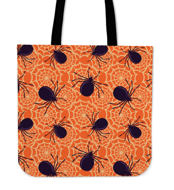 Halloween Orange Spider Cloth Tote Bag