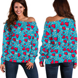 Women`s Off Shoulder Hearts Sweater