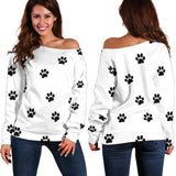 Women's Off Shoulder Black/White Paw Prints Sweater