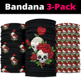 Skull Couple Roses (Black) - Bandanna 3 Pack