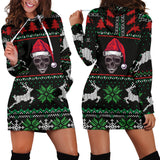 Ugly Christmas Santa Skull Black Hoodie Dress