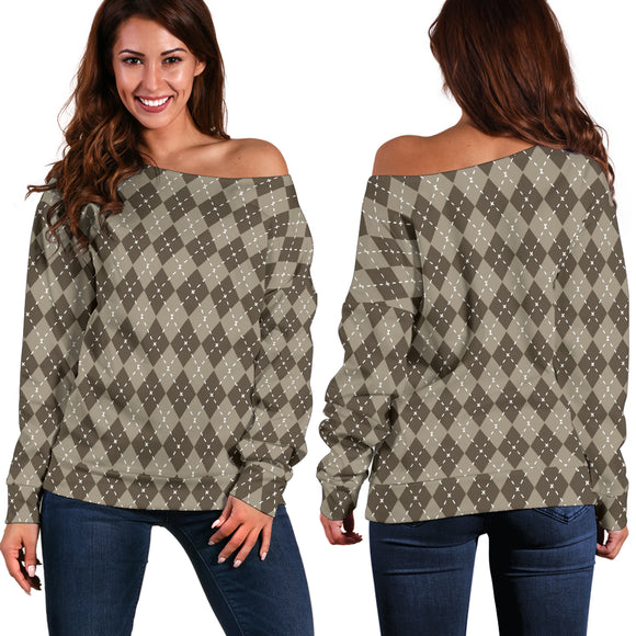 Chocolate Argyle Womens Off Shoulder Sweater