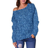 Denim Print Women's Off Shoulder Sweater