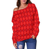 Red Argyle Women's Off Shoulder Sweater