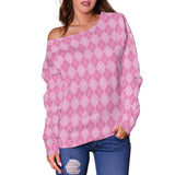 Pink Argyle Women's Off Shoulder Sweater
