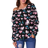 Women's Unicorn and Rockets Off Shoulder Sweater