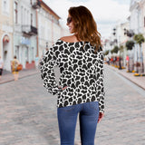 Women's Cow Animal Print Off Shoulder Sweater