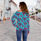 Women`s Off Shoulder Hearts Sweater