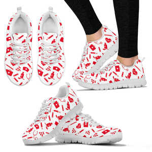 Nurse Tools of the Trade Print Women's Sneakers (Red and White)