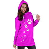 Women's paw prints hoodie dress-Pink