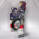Motorbike With American Flag Hooded Blanket