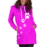 Women's paw prints hoodie dress-Pink