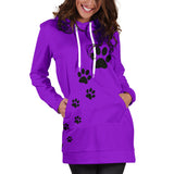 Women's paw prints hoodie dress-purple
