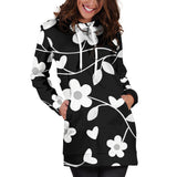 Neutral Floral Black White and Gray Hoodie Dress