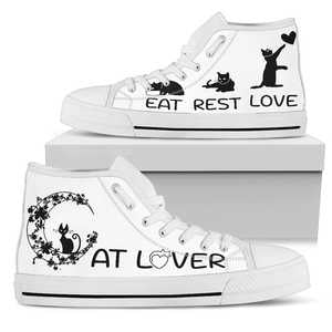 Cat Lover White Sole Women's High Top Canvas Shoes